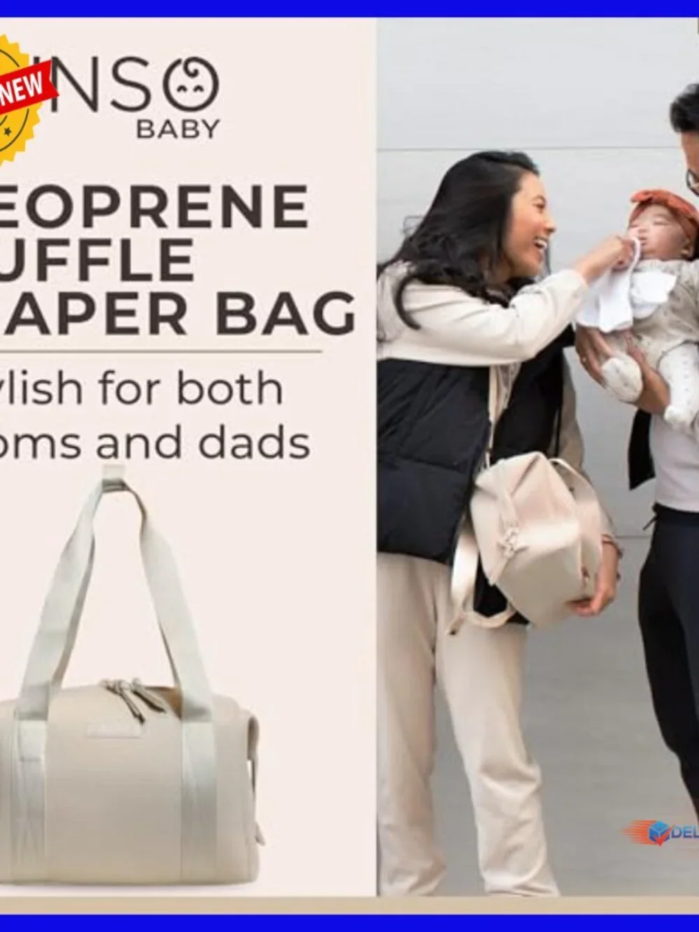 Lightweight Neoprene Diaper Tote with Changing Pad, Water-Resistant